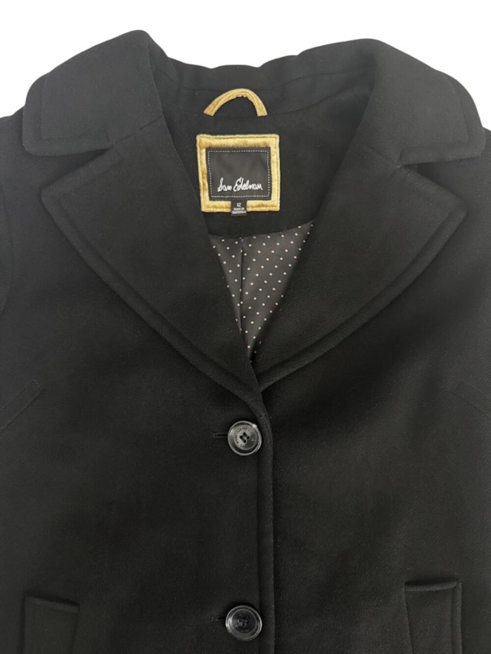 Sam Edelman Wool Blend Coat Black Notch Collar Classic Minimalist Size 12 - Picture 4 of 9